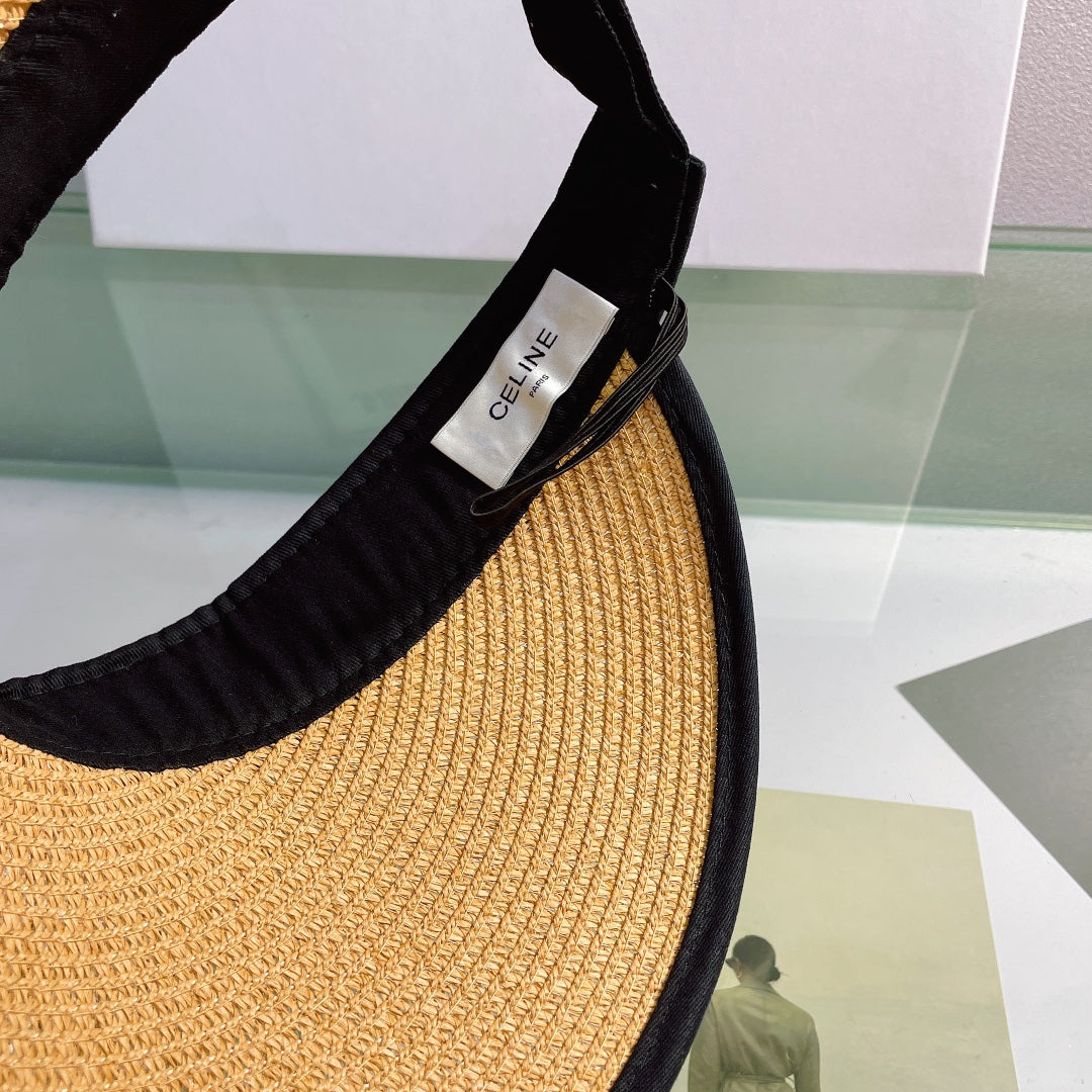 CELINE Raffia Straw Sun Visor | Luxury Designer Wide Brim Beach Hat