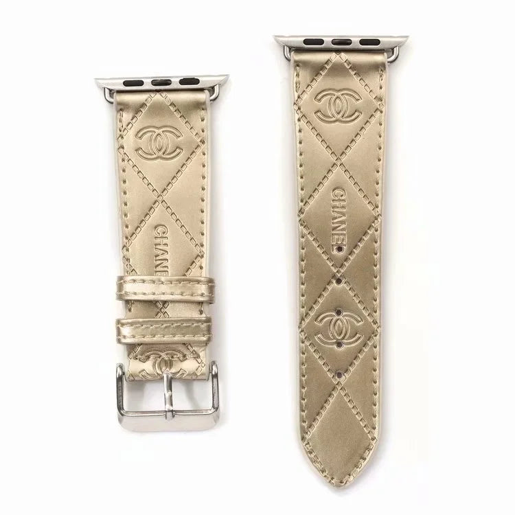 Chanel Glossy Leather Apple Watch Band – Luxury Metal Logo Strap
