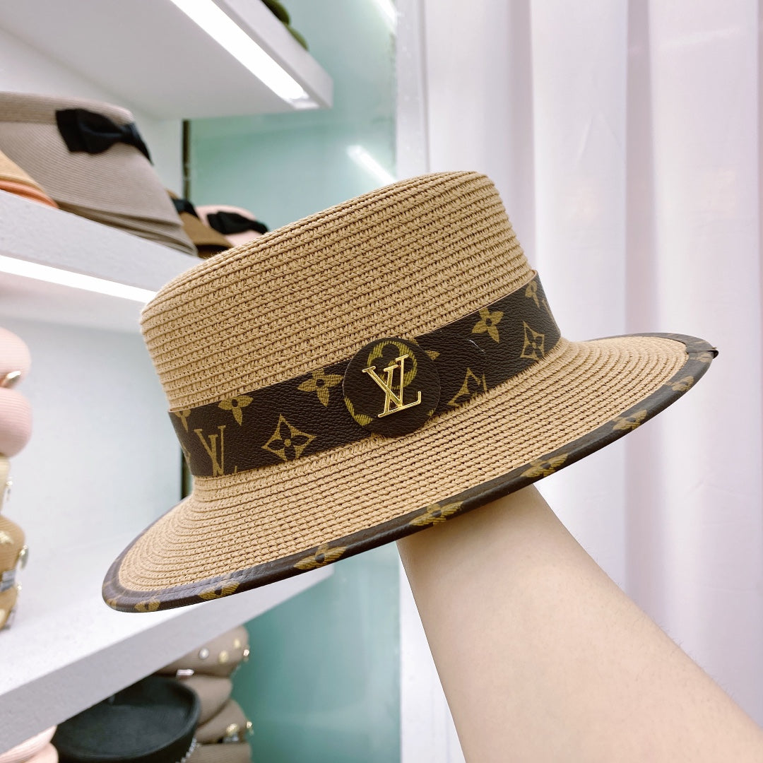 Louis Vuitton Monogram Flat-Brim Straw Hat