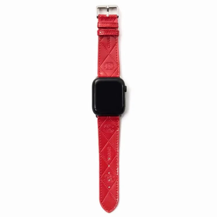 Chanel Glossy Leather Apple Watch Band – Luxury Metal Logo Strap
