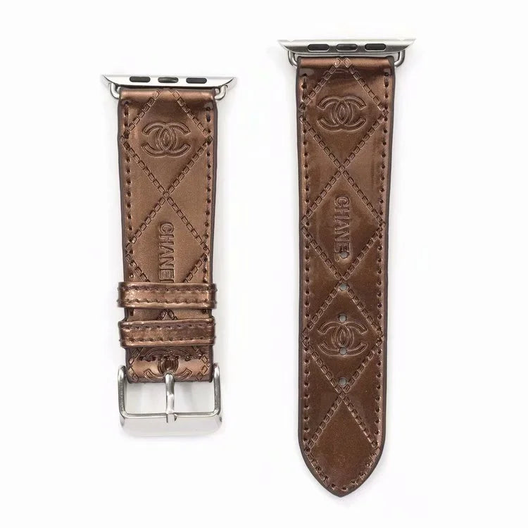 Chanel Glossy Leather Apple Watch Band – Luxury Metal Logo Strap