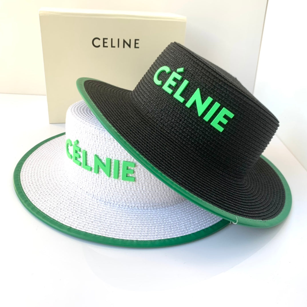 CELINE Flat Top Raffia Straw Hat | Luxury Designer Wide Brim Summer Hat