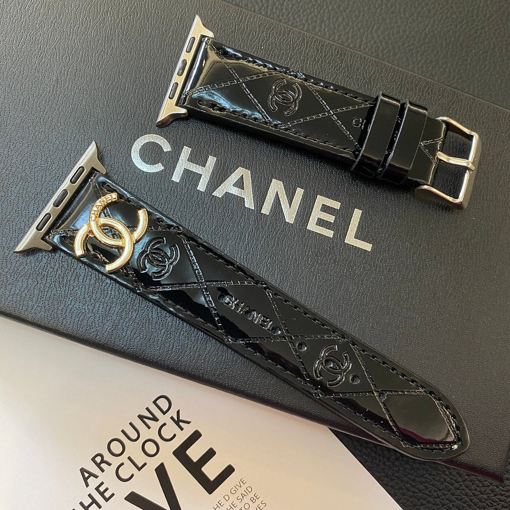 Luxury Chanel Apple Watch Band – Glossy Leather Strap for Apple Watch Ultra