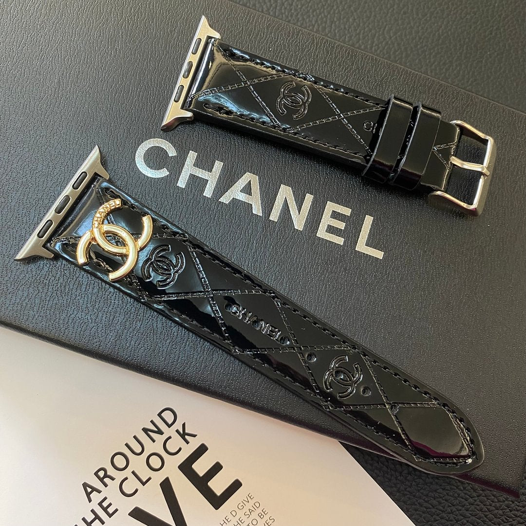 Luxury Chanel Apple Watch Band – Glossy Leather Strap for Apple Watch Ultra