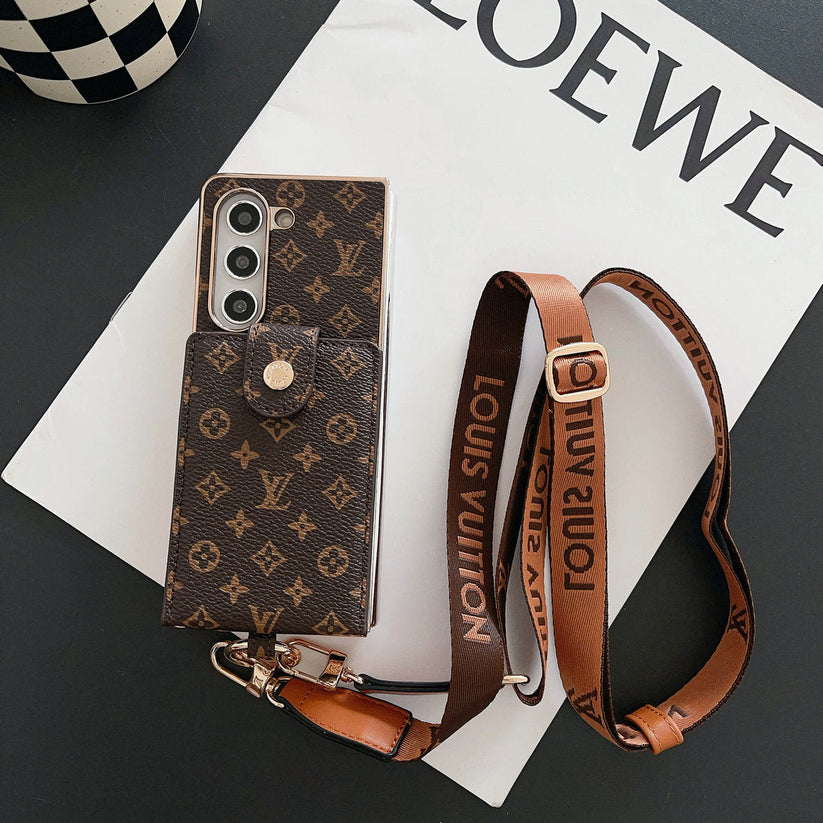 Louis Vuitton Monogram Samsung Galaxy Z Fold 7 Wallet Crossbody Chain Case | Luxury Designer Cover