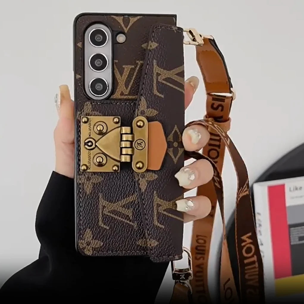 Louis Vuitton Monogram Samsung Galaxy Z Fold 7 Wallet Crossbody Chain Case | Luxury Designer Cover