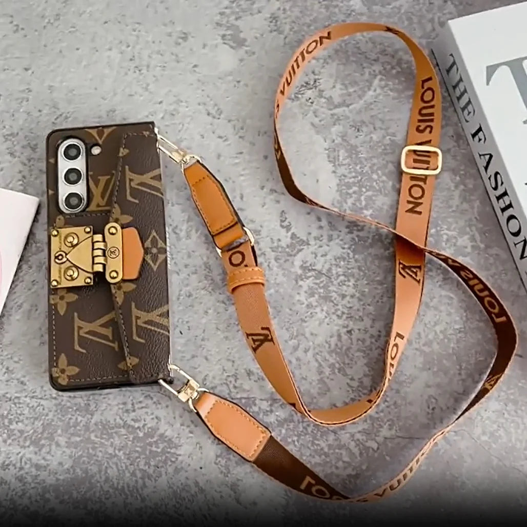Louis Vuitton Monogram Samsung Galaxy Z Fold 7 Wallet Crossbody Chain Case | Luxury Designer Cover