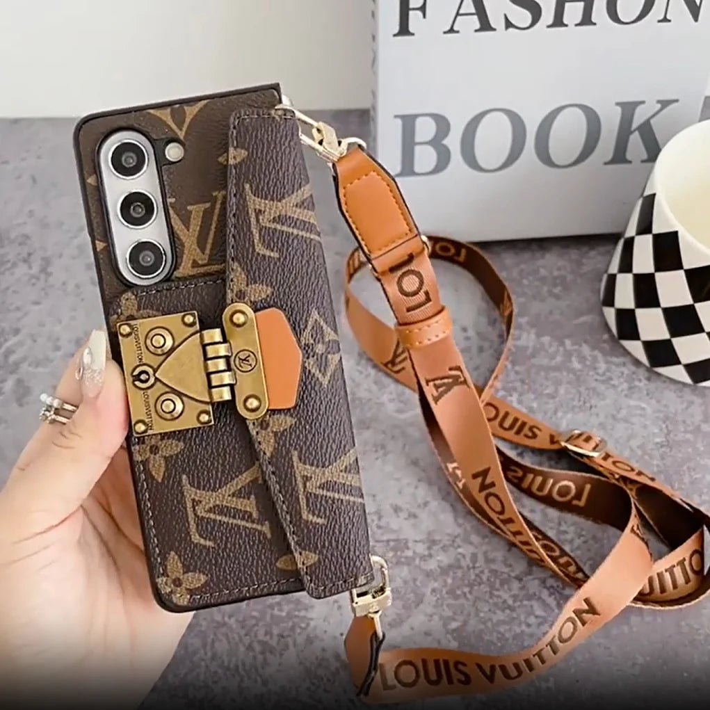 Louis Vuitton Monogram Samsung Galaxy Z Fold 7 Wallet Crossbody Chain Case | Luxury Designer Cover