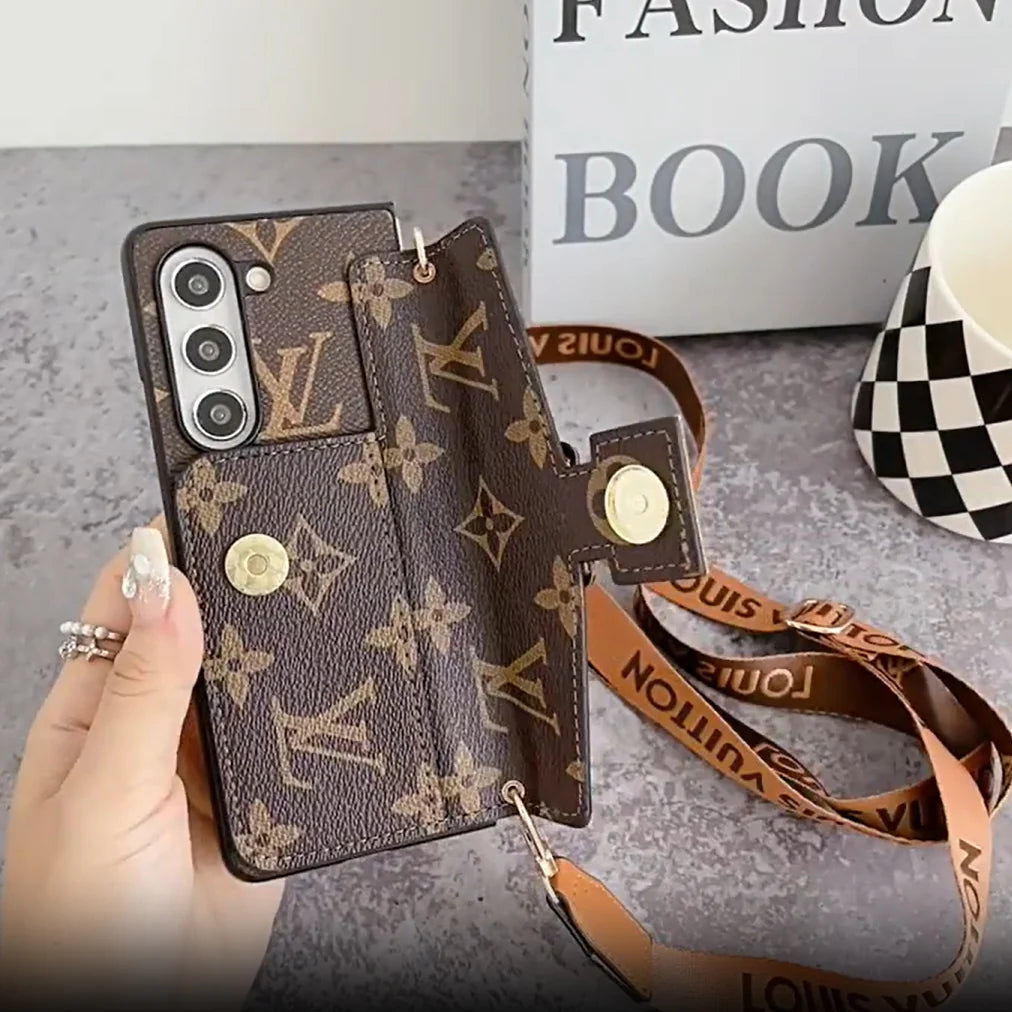 Louis Vuitton Monogram Samsung Galaxy Z Fold 7 Wallet Crossbody Chain Case | Luxury Designer Cover