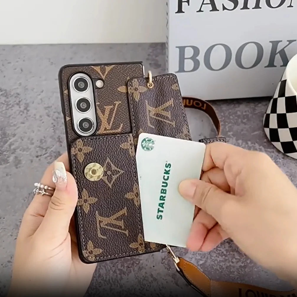 Louis Vuitton Monogram Samsung Galaxy Z Fold 7 Wallet Crossbody Chain Case | Luxury Designer Cover