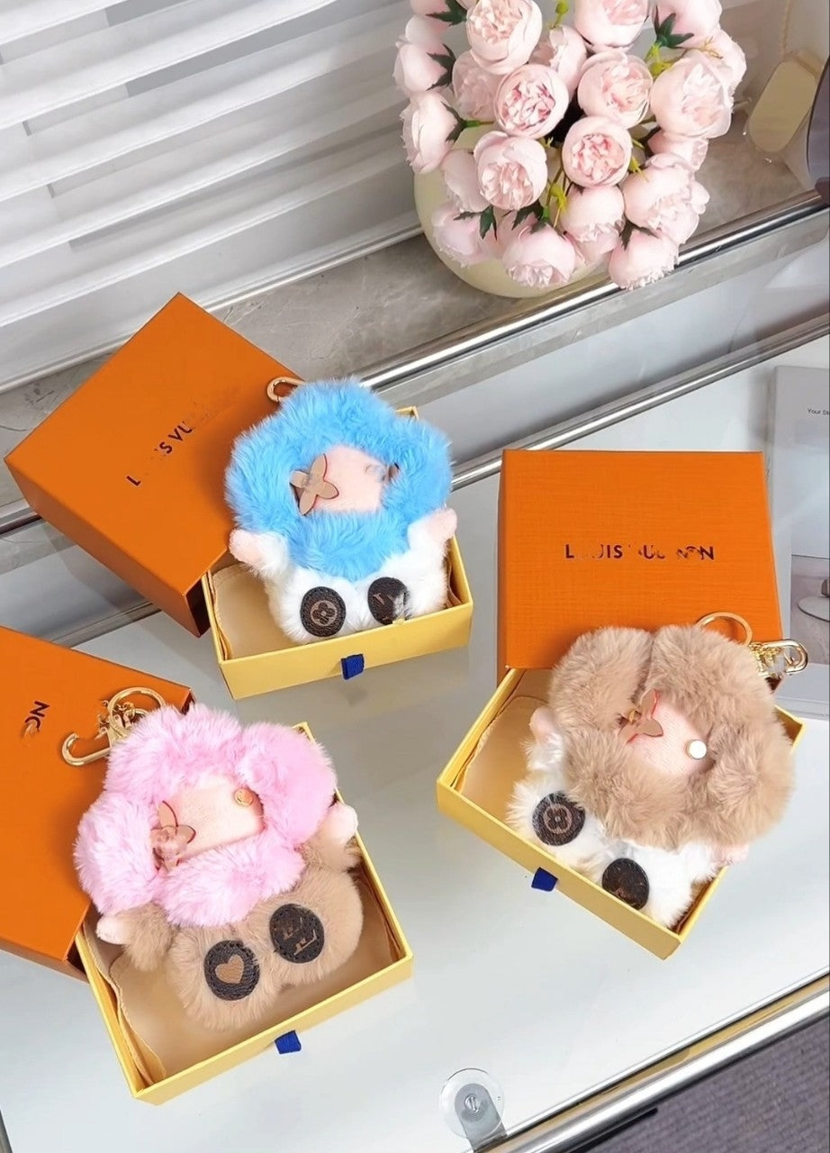Louis Vuitton Vivienne Fluffy Flower Plush Bag Charm Keychain