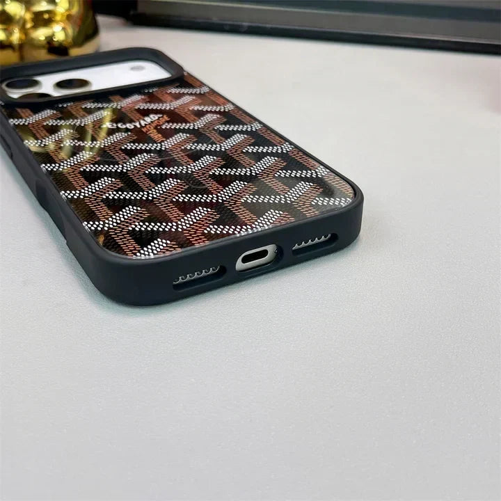 Goyard iPhone 18 Pro Case – Magsafe Luxury Protective Cover Chevron Black
