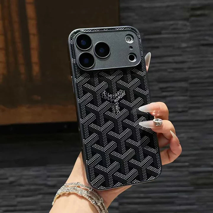 Goyard iPhone 18 Pro Case – Monogram Goyard Vintage Designer Cover Black
