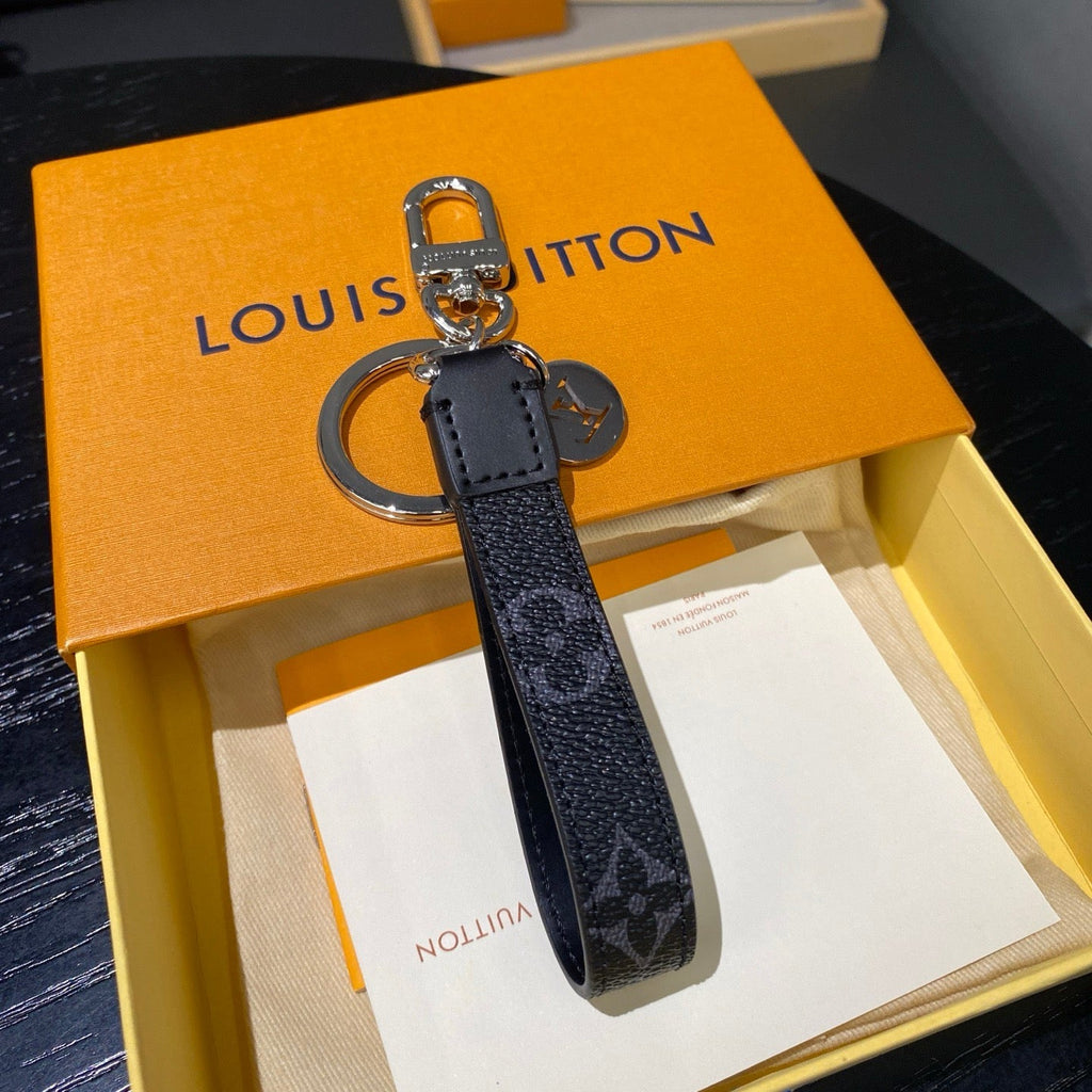 Louis Vuitton Black Monogram Leather Strap Keychain