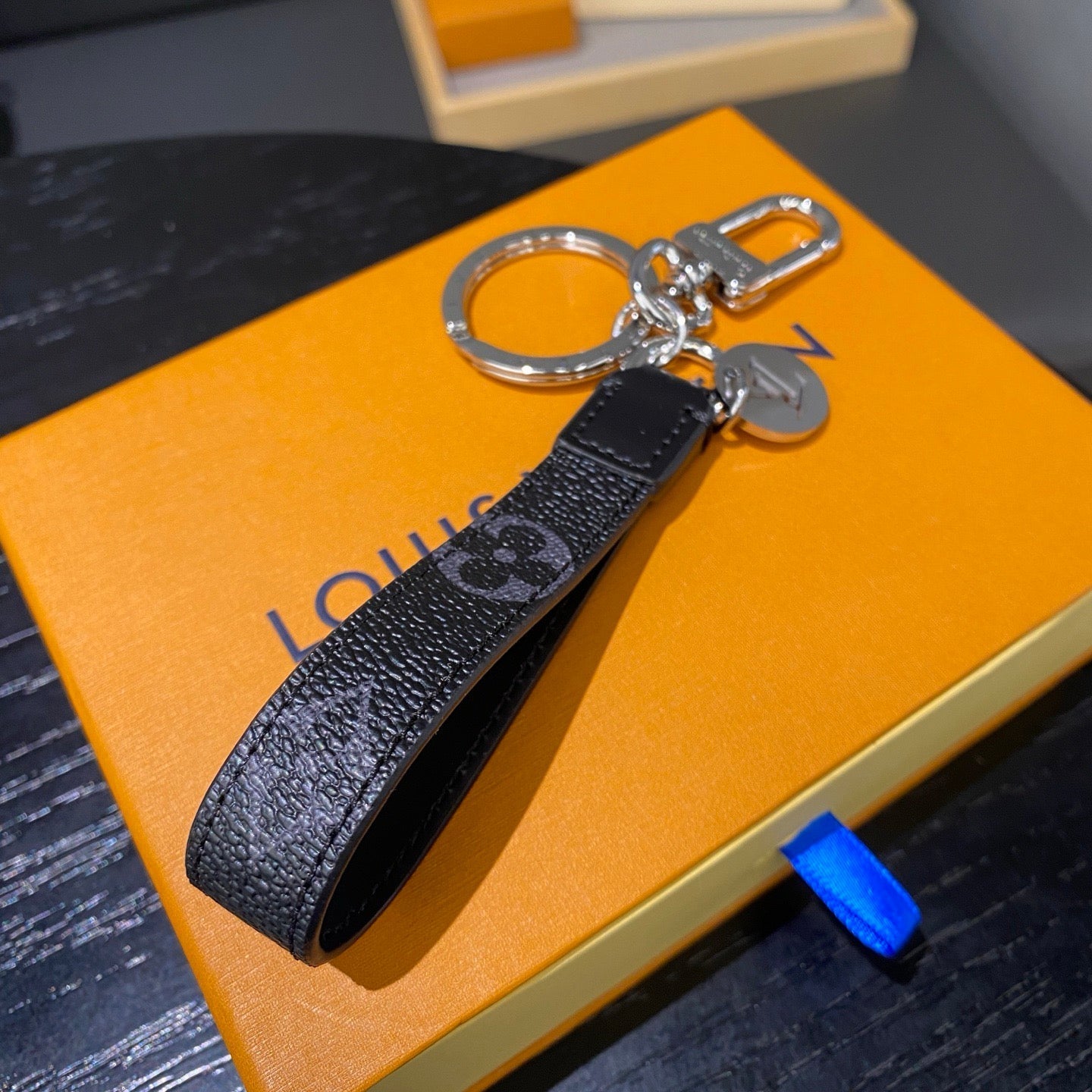 Louis Vuitton Black Monogram Leather Strap Keychain