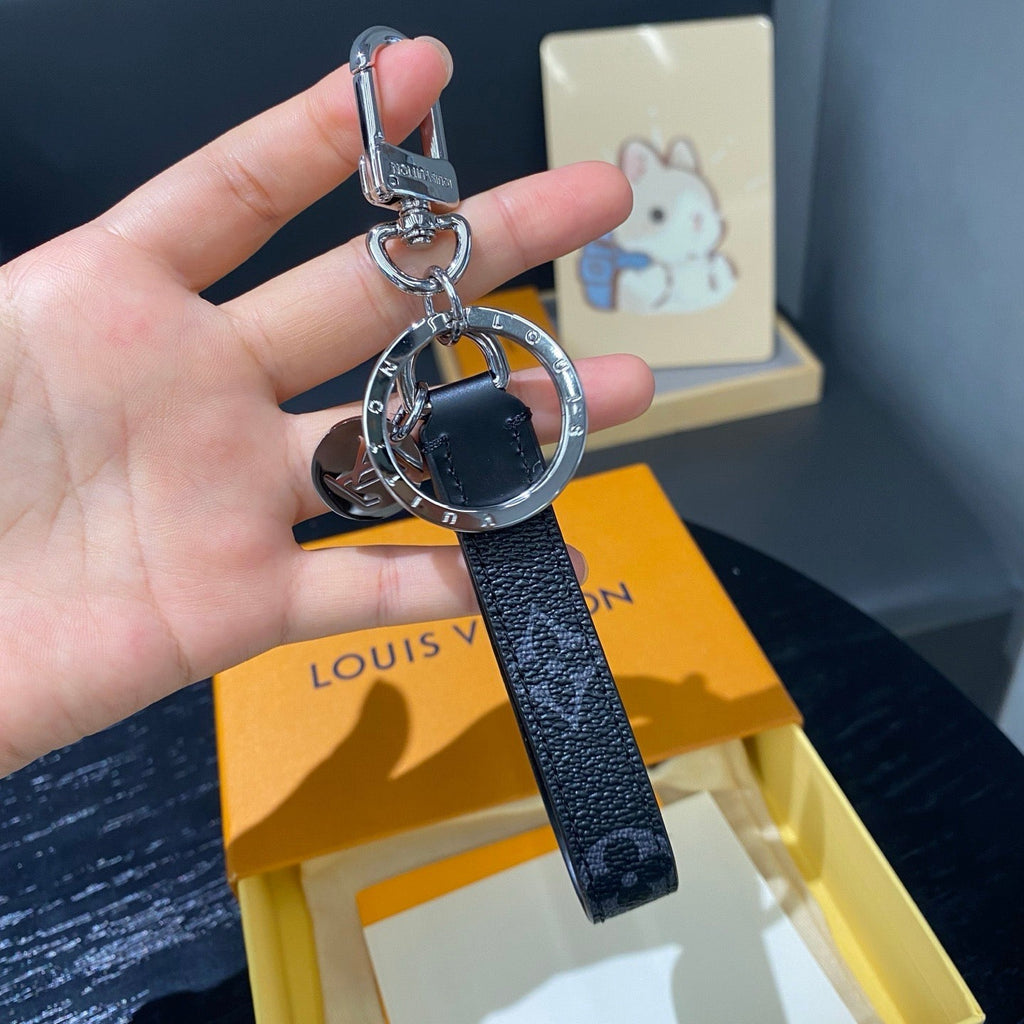 Louis Vuitton Black Monogram Leather Strap Keychain