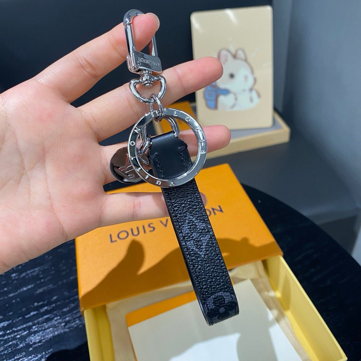 Louis Vuitton Black Monogram Leather Strap Keychain