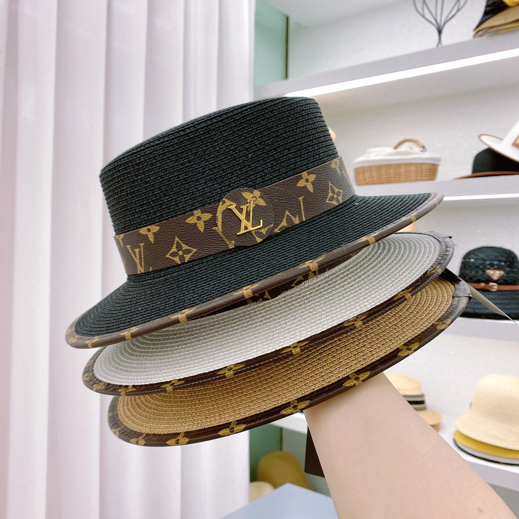 Louis Vuitton Monogram Flat-Brim Straw Hat