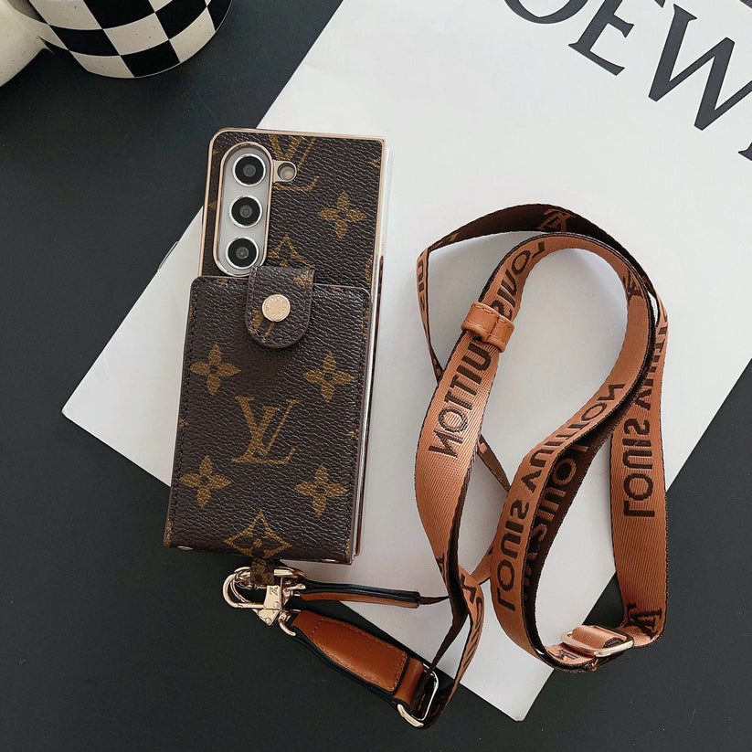 Louis Vuitton Monogram Samsung Galaxy Z Fold 7 Wallet Crossbody Chain Case | Luxury Designer Cover