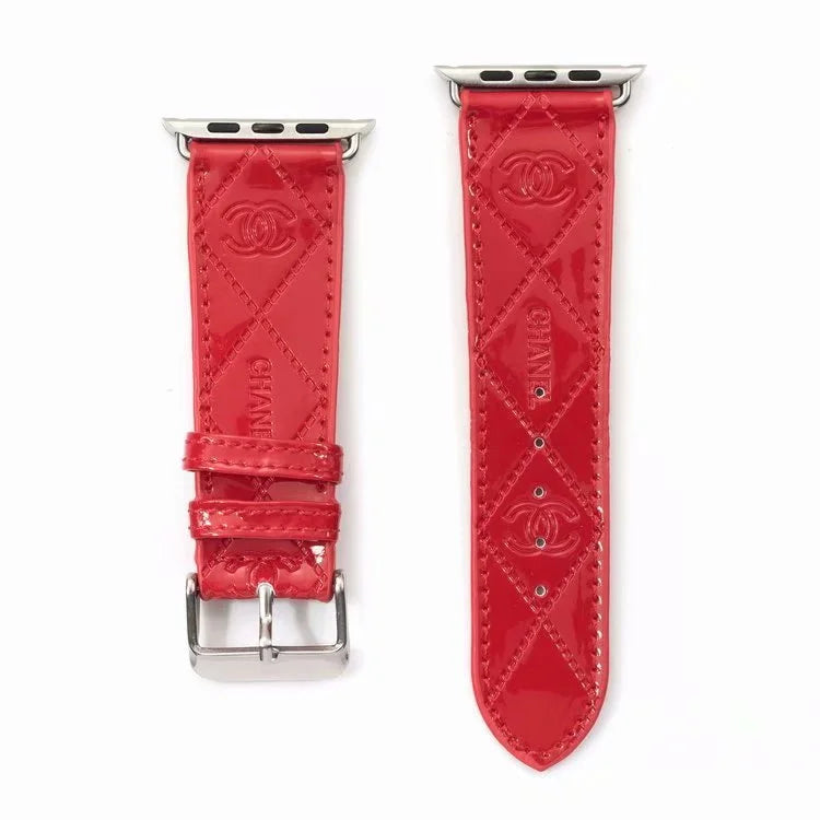 Chanel Glossy Leather Apple Watch Band – Luxury Metal Logo Strap