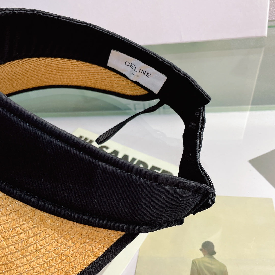 CELINE Raffia Straw Sun Visor | Luxury Designer Wide Brim Beach Hat
