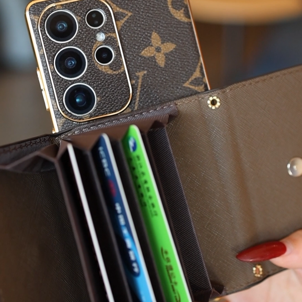 Louis Vuitton Monogram Samsung Galaxy S26 Ultra Leather Wallet Case | Card Holder Wrist Strap Cover