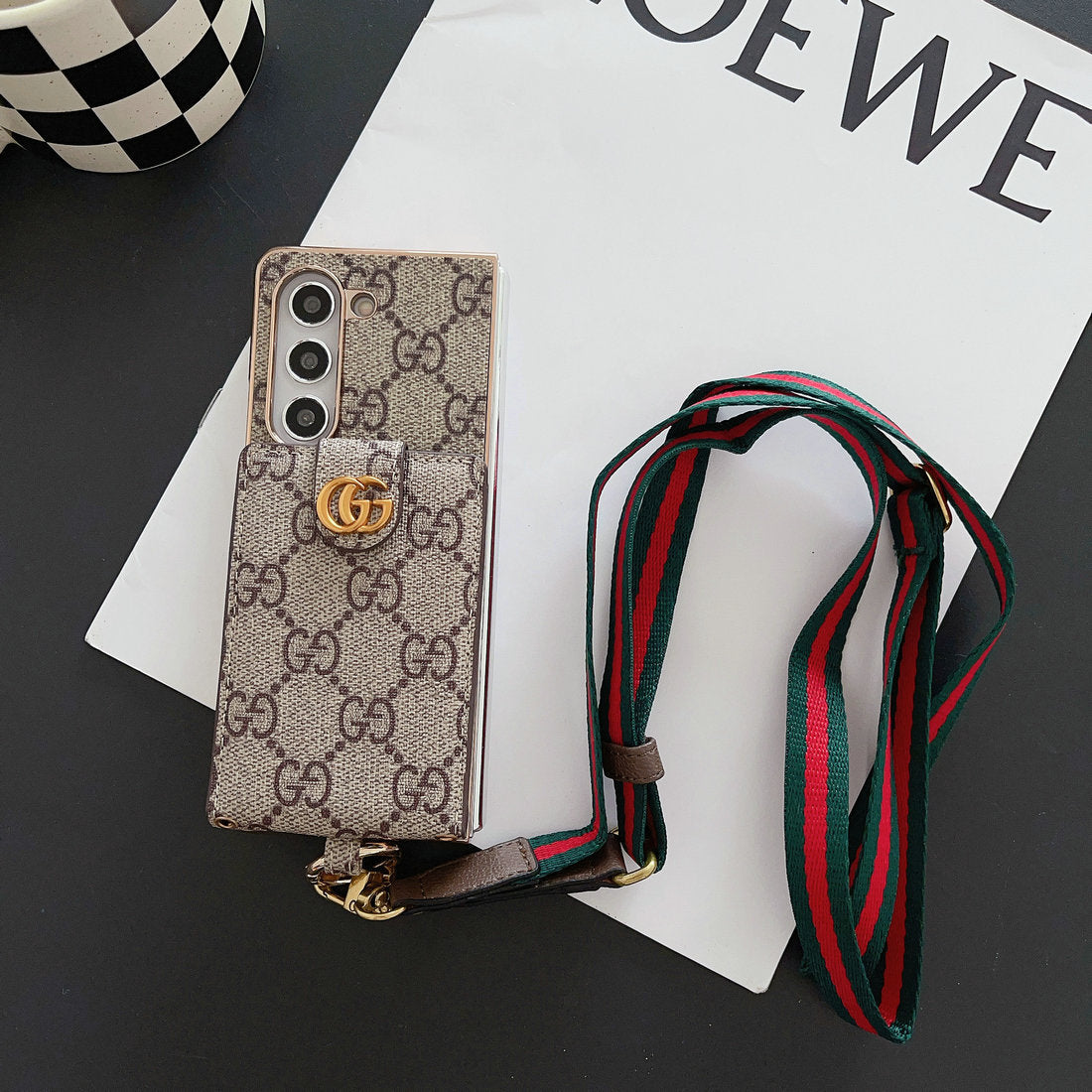 Louis Vuitton Monogram Samsung Galaxy Z Fold 7 Wallet Crossbody Chain Case | Luxury Designer Cover