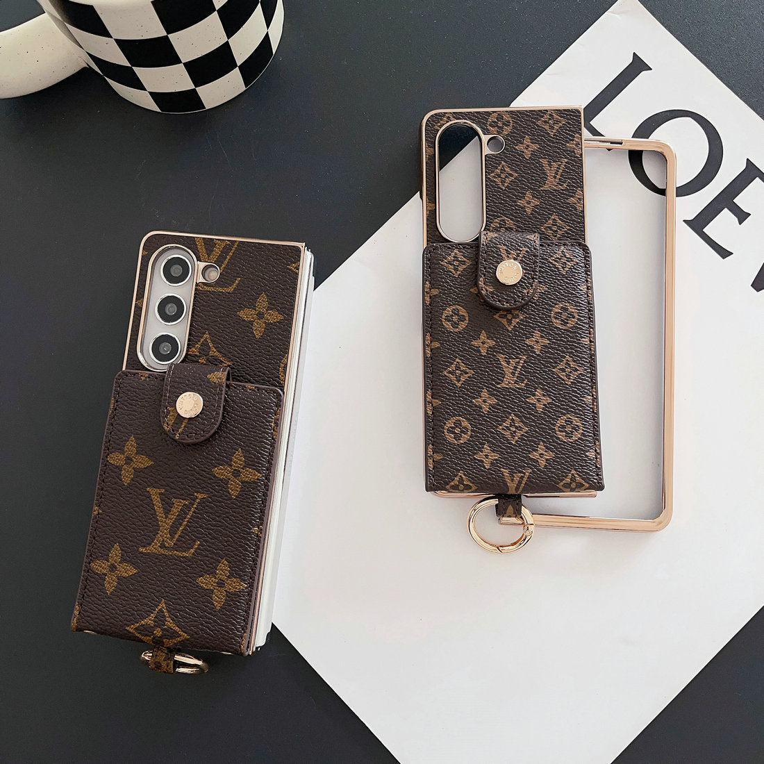 Louis Vuitton Monogram Samsung Galaxy Z Fold 7 Wallet Crossbody Chain Case | Luxury Designer Cover