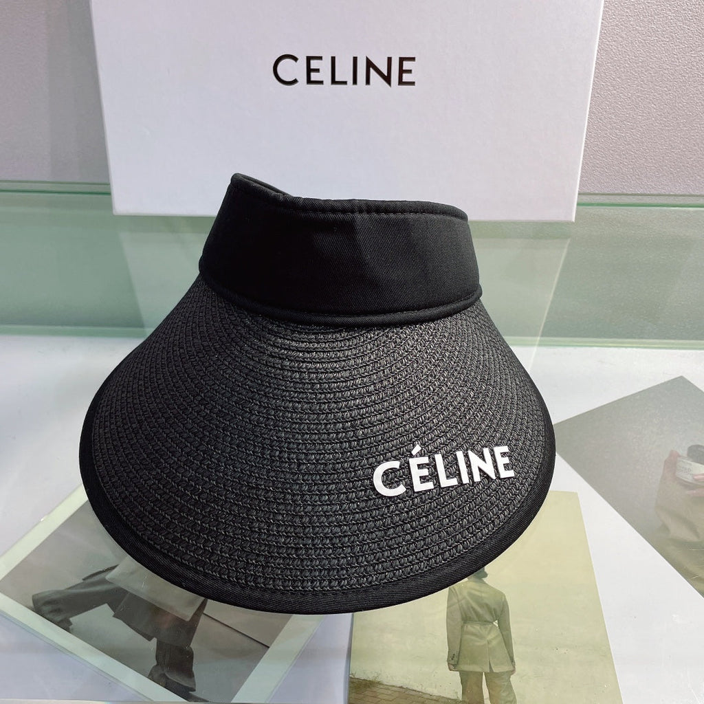 CELINE Raffia Straw Sun Visor | Luxury Designer Wide Brim Beach Hat