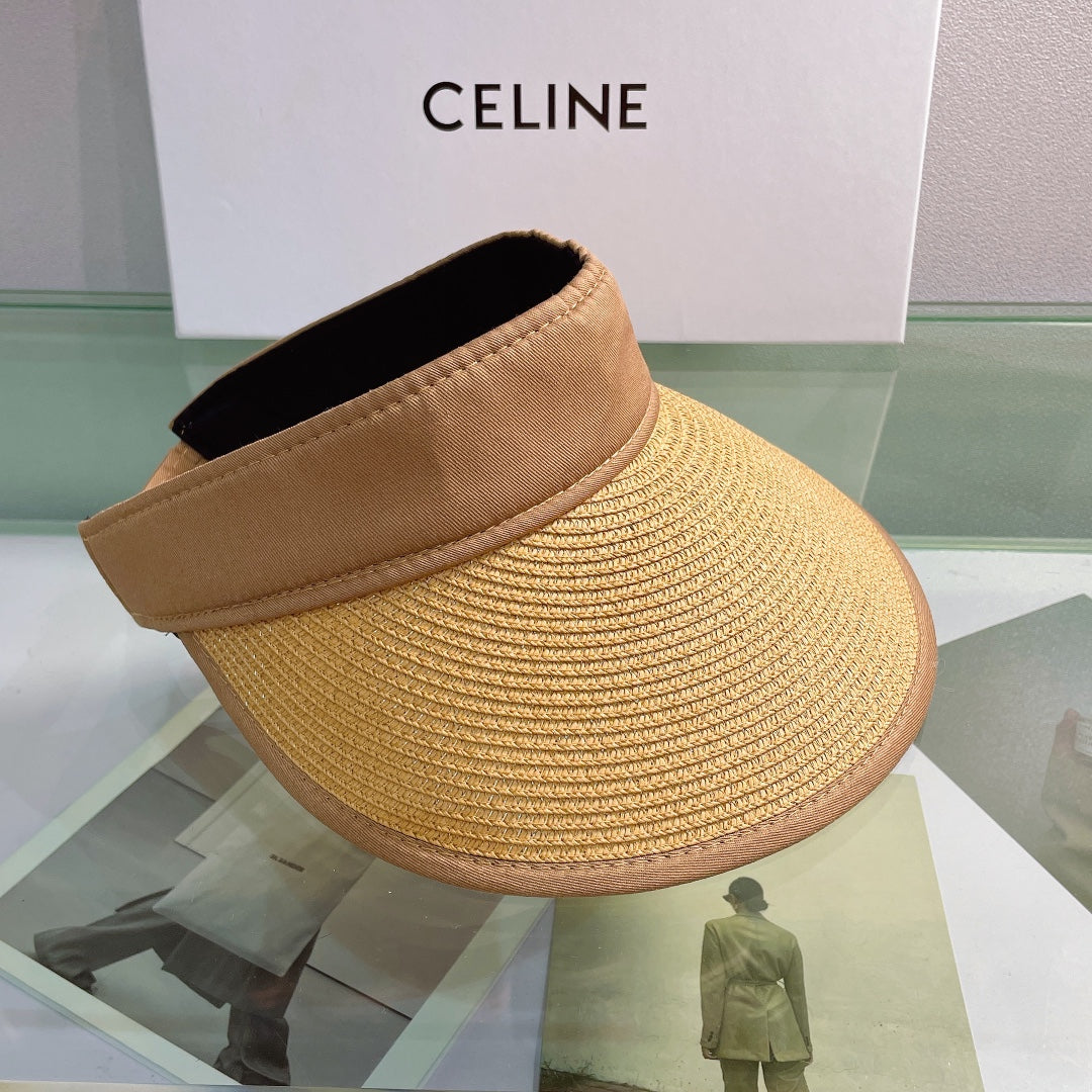 CELINE Raffia Straw Sun Visor | Luxury Designer Wide Brim Beach Hat
