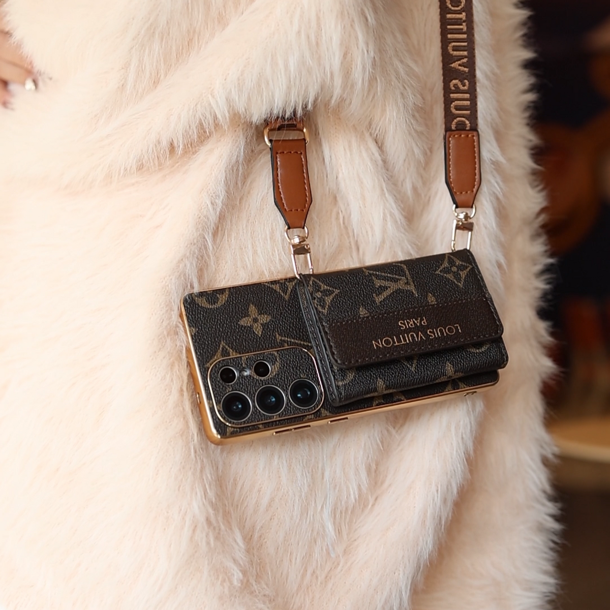 Louis Vuitton Monogram Samsung Galaxy S26 Ultra Leather Wallet Case | Card Holder Wrist Strap Cover
