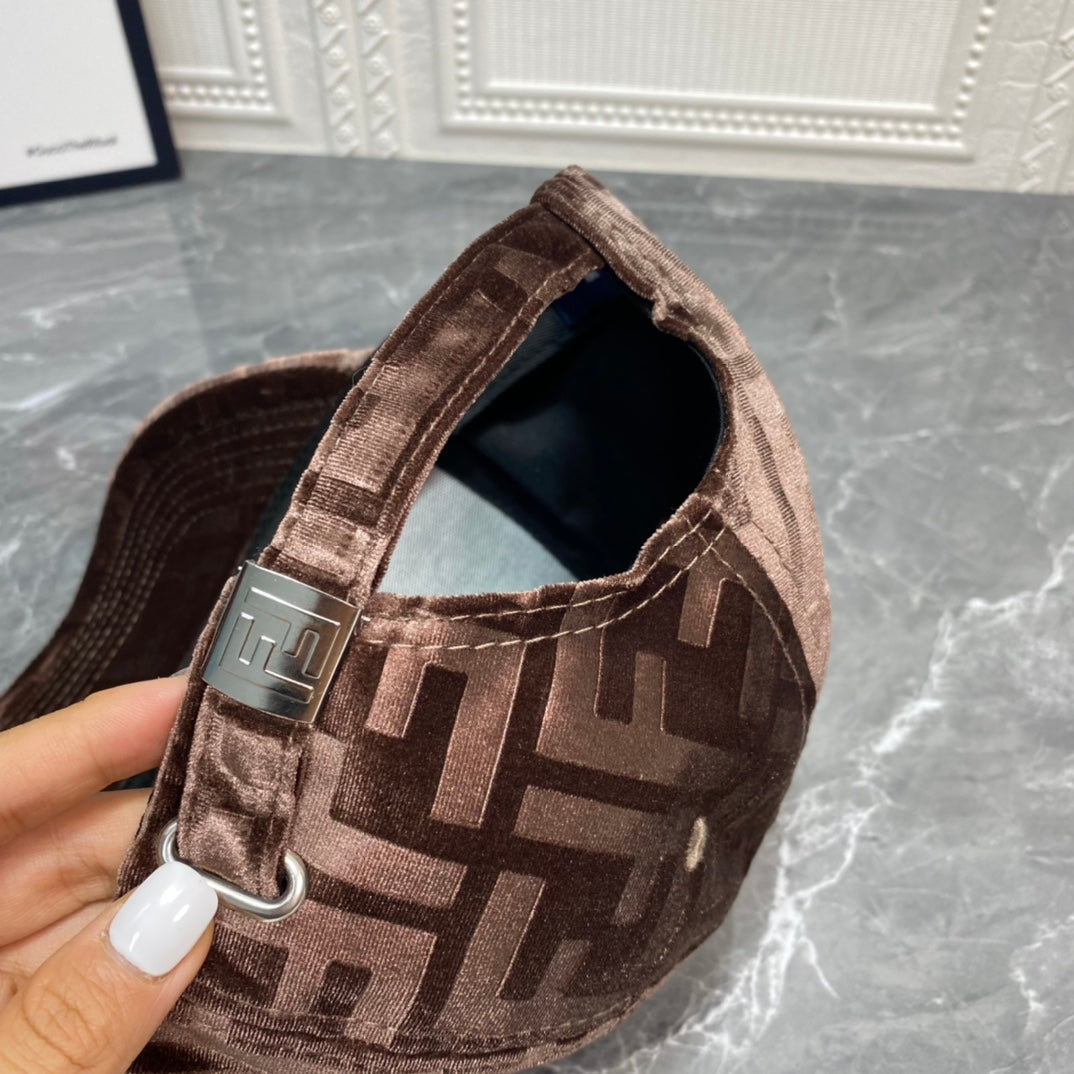 FENDI FF Gold Velvet Baseball Cap | Luxury Designer Adjustable Hat