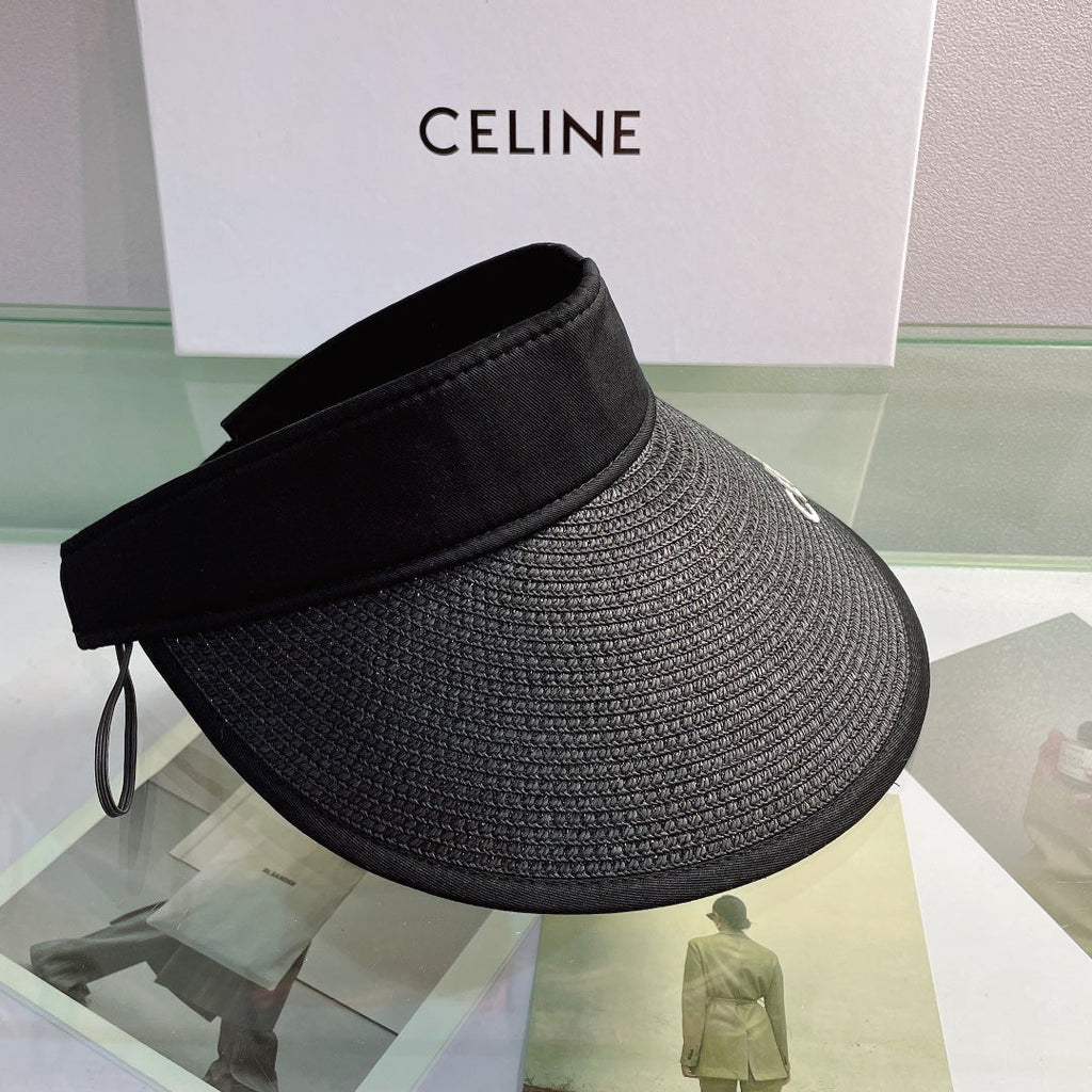 CELINE Raffia Straw Sun Visor | Luxury Designer Wide Brim Beach Hat