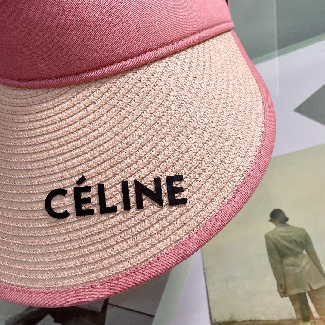 CELINE Raffia Straw Sun Visor | Luxury Designer Wide Brim Beach Hat