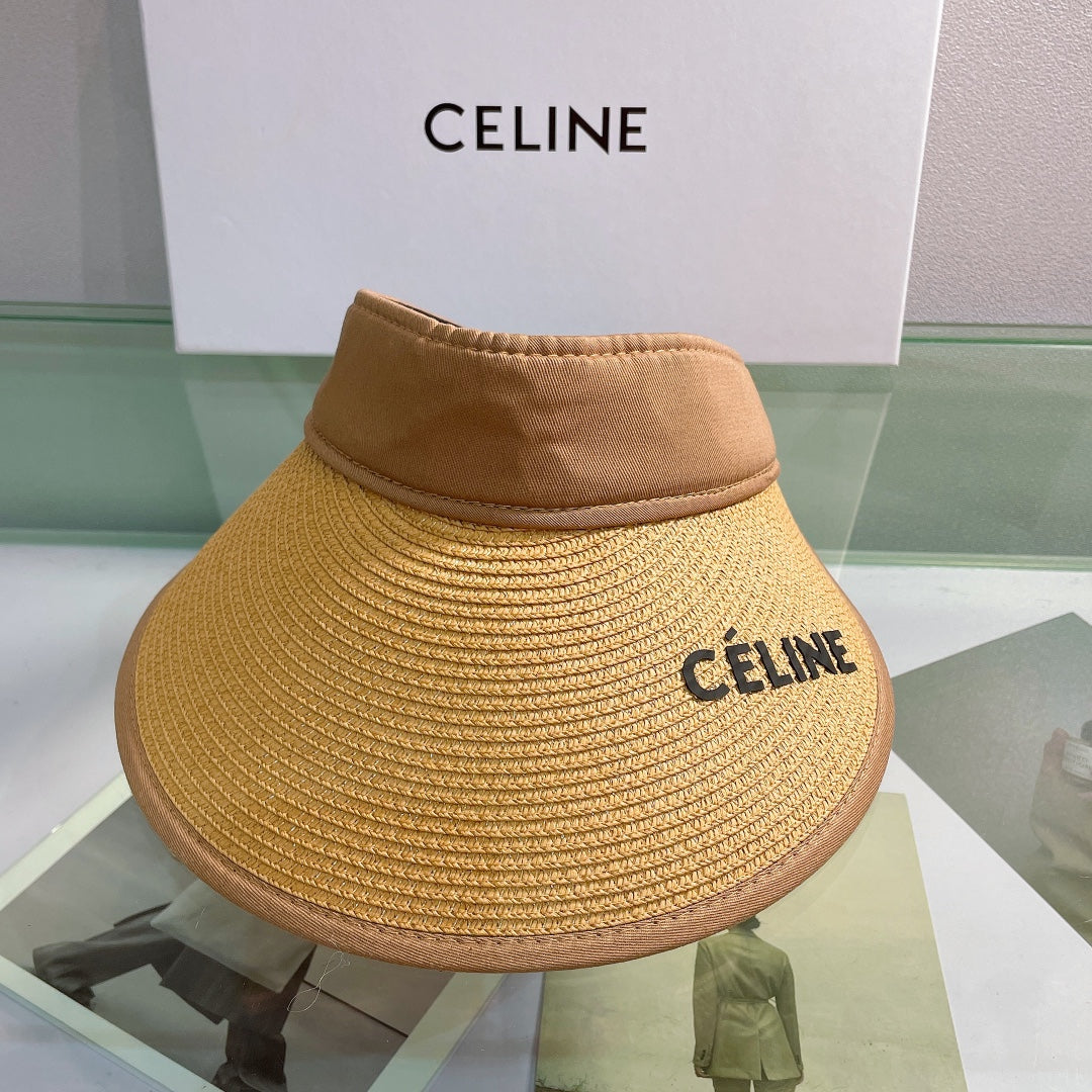 CELINE Raffia Straw Sun Visor | Luxury Designer Wide Brim Beach Hat