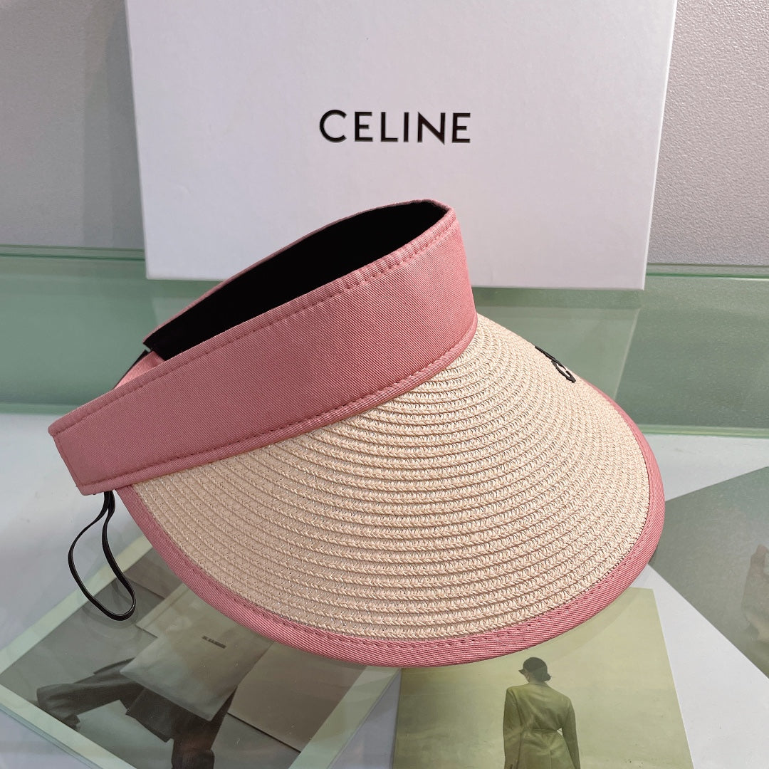 CELINE Raffia Straw Sun Visor | Luxury Designer Wide Brim Beach Hat