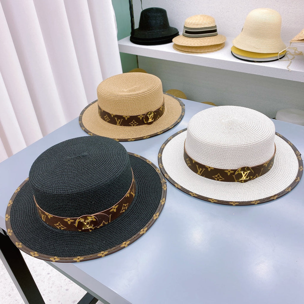 Louis Vuitton Monogram Flat-Brim Straw Hat