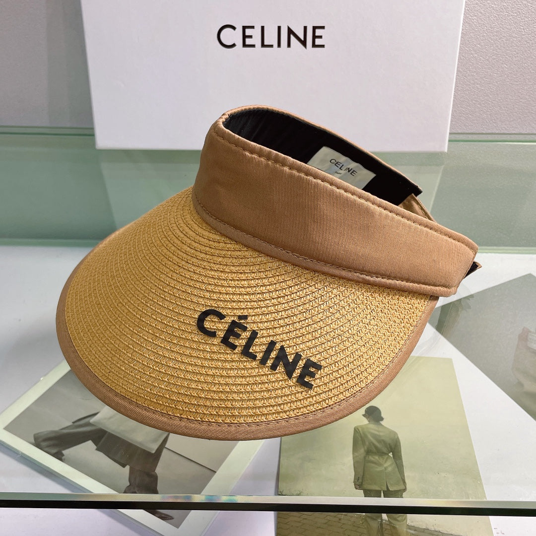CELINE Raffia Straw Sun Visor | Luxury Designer Wide Brim Beach Hat