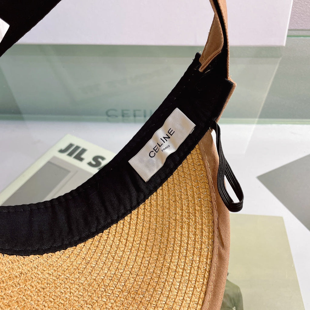 CELINE Raffia Straw Sun Visor | Luxury Designer Wide Brim Beach Hat