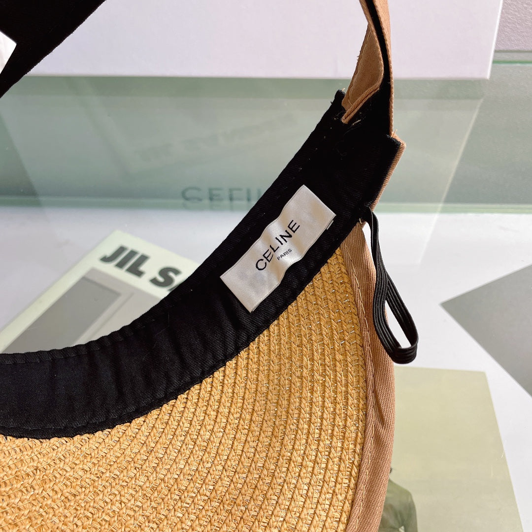 CELINE Raffia Straw Sun Visor | Luxury Designer Wide Brim Beach Hat