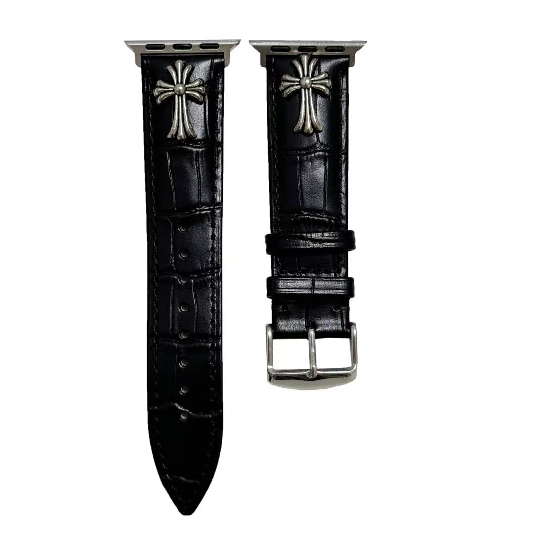Luxury Chrome Hearts Apple Watch Band – Gothic Cross Leather Strap