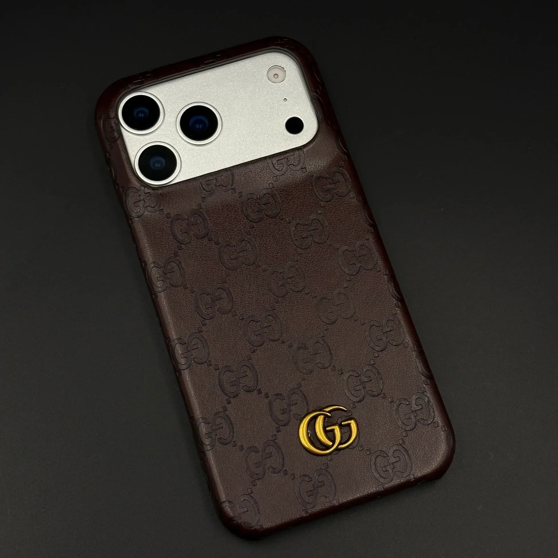 Luxury Gucci iPhone 18 Pro Case | GG Monogram Leather White Blue