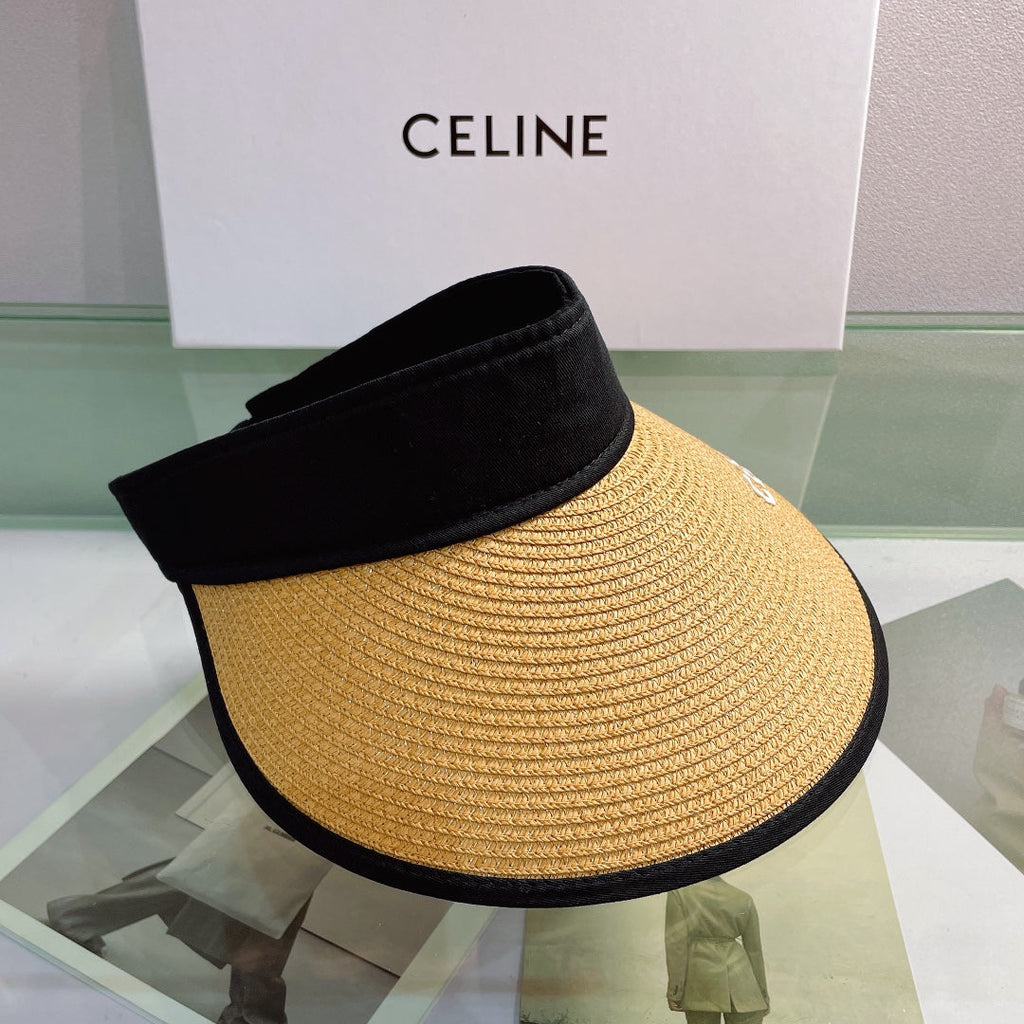 CELINE Raffia Straw Sun Visor | Luxury Designer Wide Brim Beach Hat