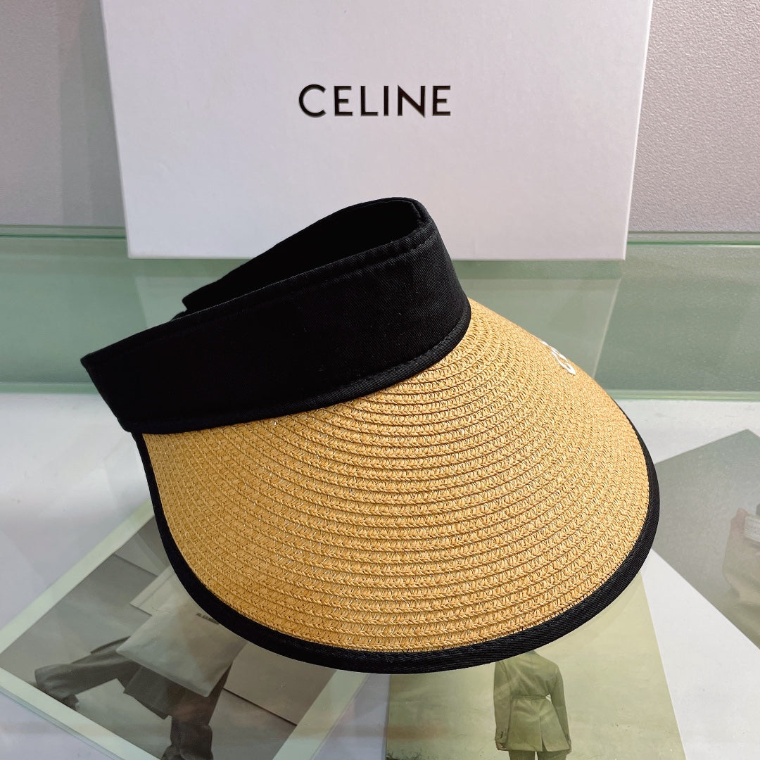 CELINE Raffia Straw Sun Visor | Luxury Designer Wide Brim Beach Hat