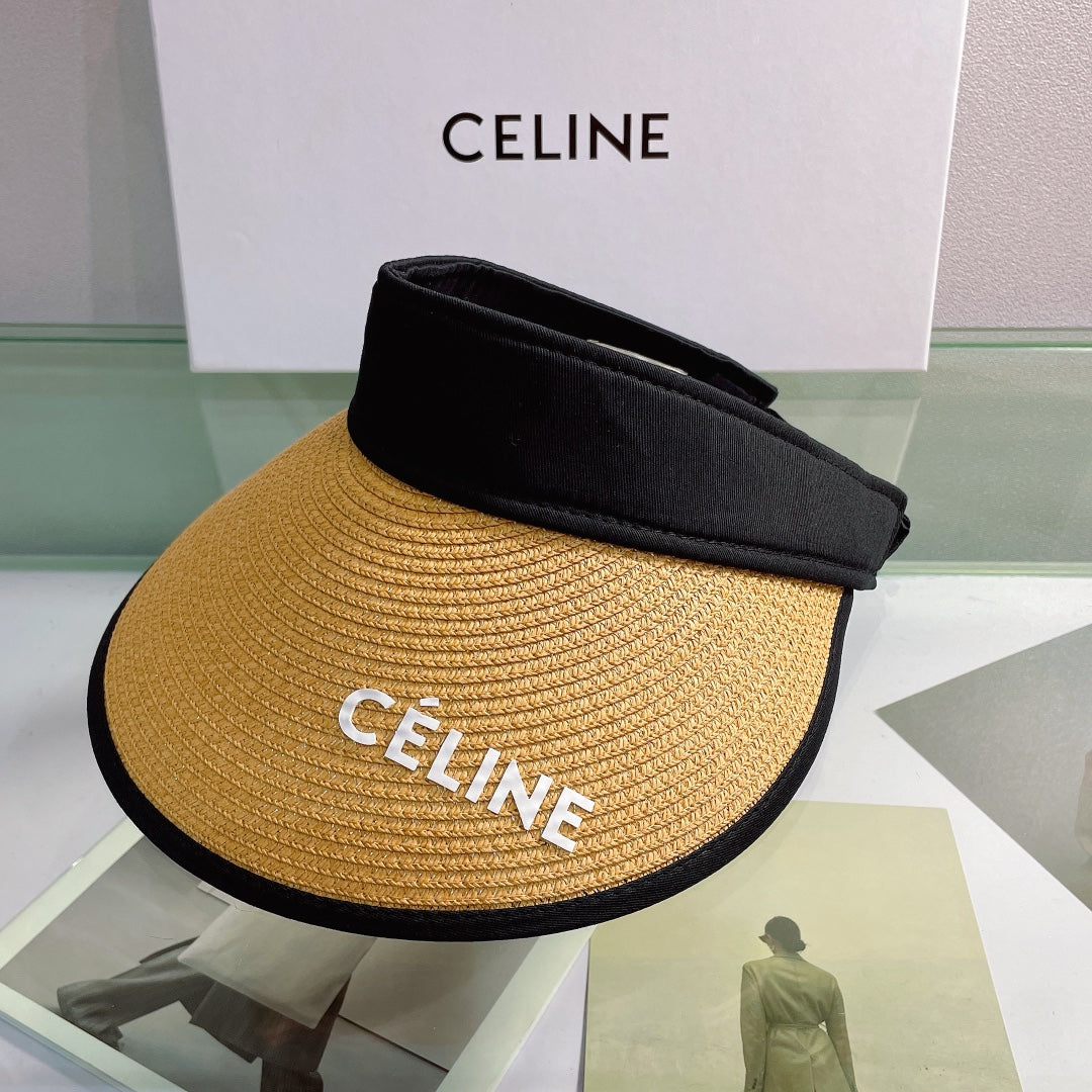 CELINE Raffia Straw Sun Visor | Luxury Designer Wide Brim Beach Hat