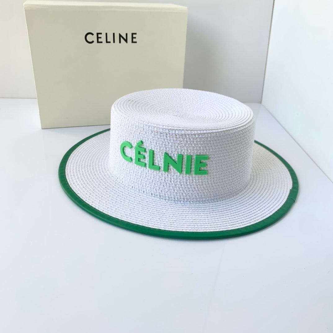 CELINE Flat Top Raffia Straw Hat | Luxury Designer Wide Brim Summer Hat