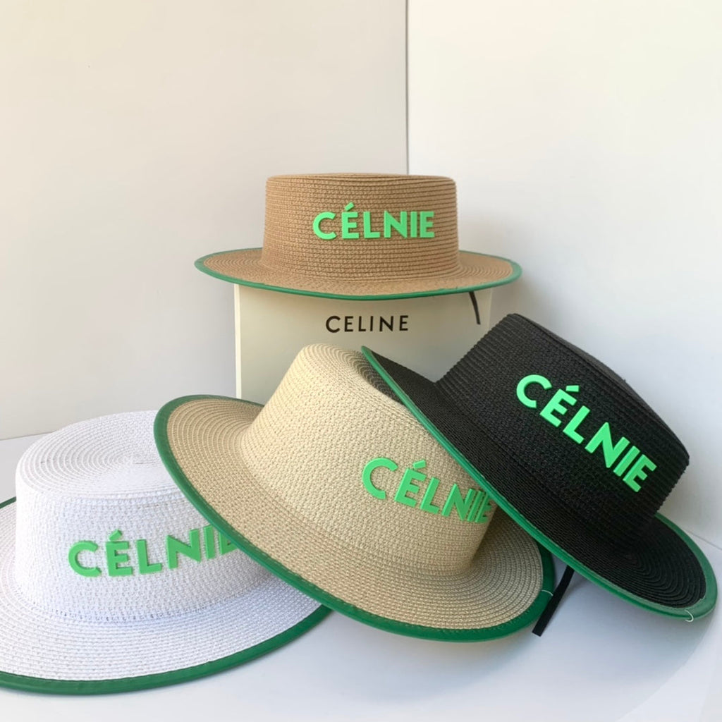 CELINE Flat Top Raffia Straw Hat | Luxury Designer Wide Brim Summer Hat