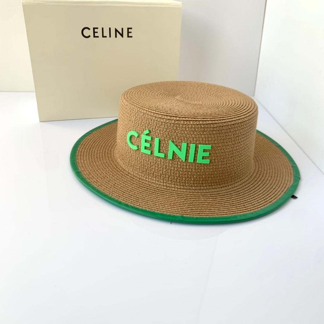 CELINE Flat Top Raffia Straw Hat | Luxury Designer Wide Brim Summer Hat