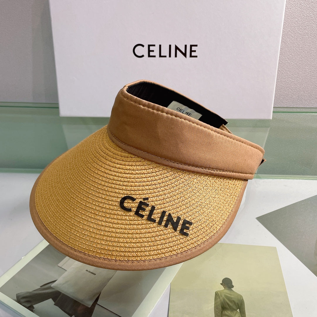 CELINE Raffia Straw Sun Visor | Luxury Designer Wide Brim Beach Hat