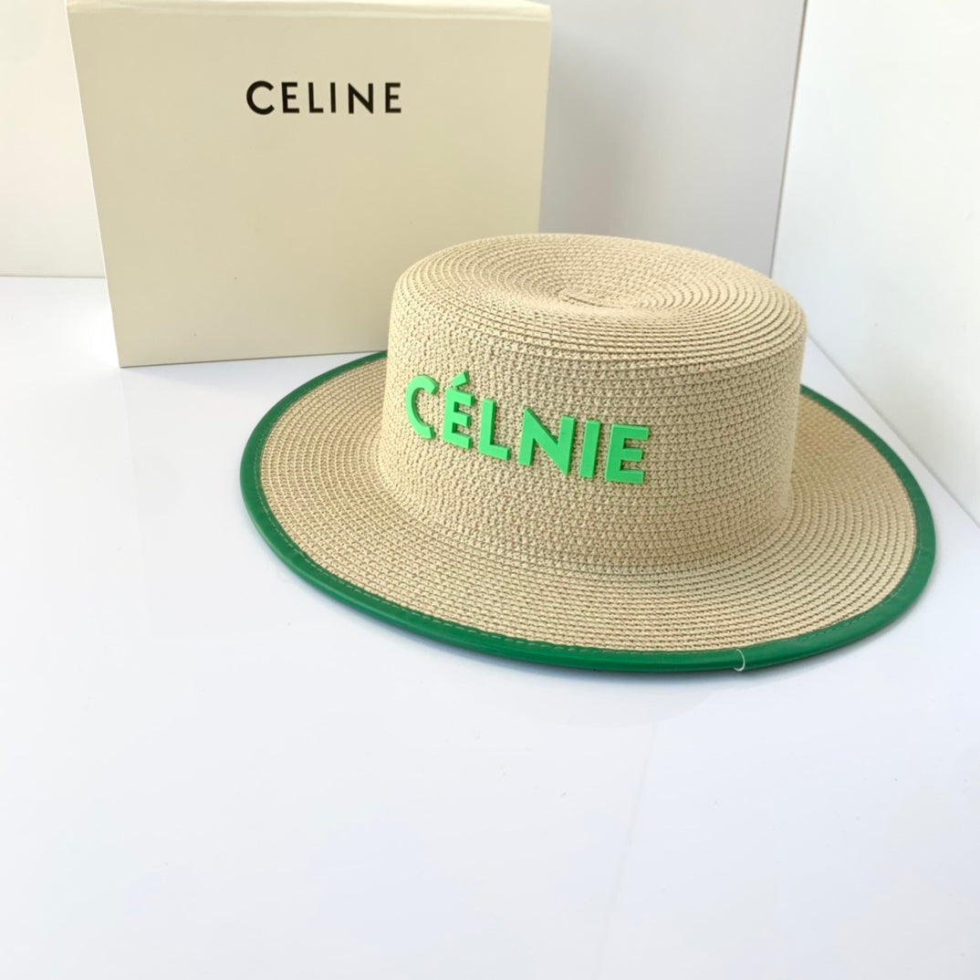 CELINE Flat Top Raffia Straw Hat | Luxury Designer Wide Brim Summer Hat
